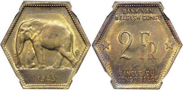 2 Франк Бельгійське Конго (1908 - 1960) Латунь 