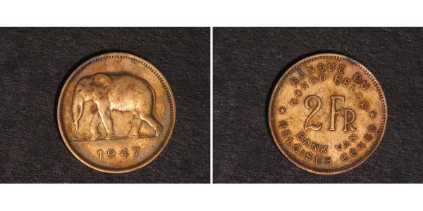 2 Франк Бельгійське Конго (1908 - 1960) Латунь 