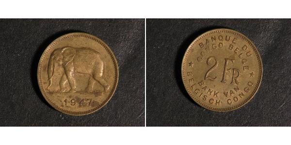 2 Франк Бельгійське Конго (1908 - 1960) Латунь 
