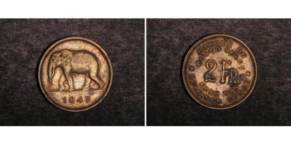 2 Франк Бельгійське Конго (1908 - 1960) Латунь 