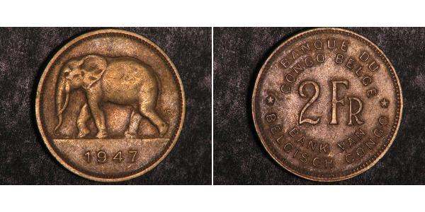 2 Франк Бельгійське Конго (1908 - 1960) Латунь 