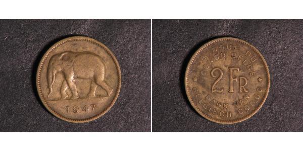 2 Франк Бельгійське Конго (1908 - 1960) Латунь 