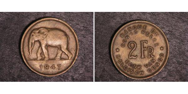 2 Франк Бельгійське Конго (1908 - 1960) Латунь 