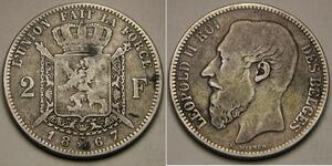 2 Франк Бельгия Серебро Леопольд II (1835 - 1909)