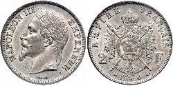2 Франк Вторая французская империя (1852-1870) Серебро Наполеон III Бонапарт (1808-1873)