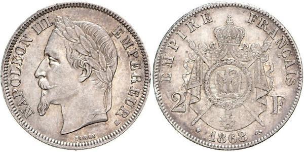 2 Франк Вторая французская империя (1852-1870) Серебро Наполеон III Бонапарт (1808-1873)
