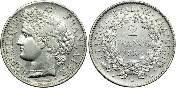 2 Франк Вторая французская республика (1848-1852) Серебро 