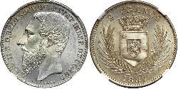 2 Франк Свободное государство Конго (1885 - 1908) Серебро Леопольд II (1835 - 1909)
