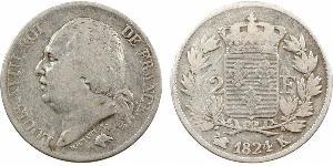 2 Франк Kingdom of France (1815-1830) Срібло Людовик XVIII  (1755-1824)