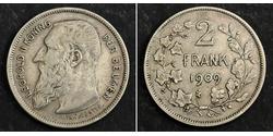 2 Франк Бельгія Срібло Леопольд II (1835 - 1909)
