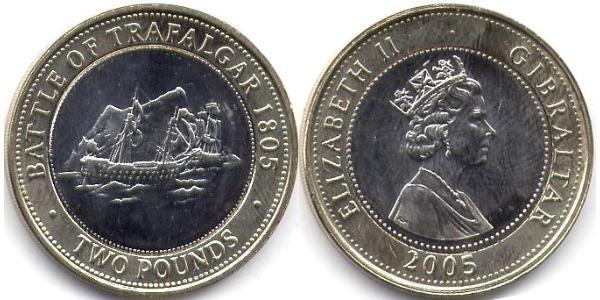 2 Фунт Гибралтар Биметалл Елизавета II (1926-2022)