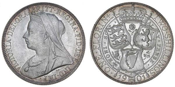 2 Шиллинг / 1 Флорин Соединённое королевство Великобритании и Ирландии (1801-1922) Серебро Виктория (1819 - 1901)