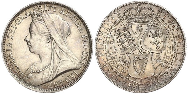 2 Шиллинг / 1 Флорин Соединённое королевство Великобритании и Ирландии (1801-1922) Серебро Виктория (1819 - 1901)