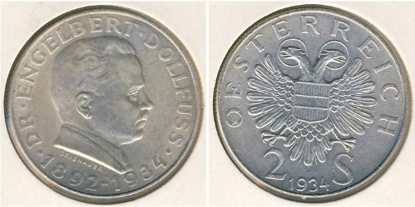 2 Шилінг Federal State of Austria (1934-1938) Срібло 