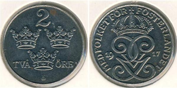 2 Эре Швеция Сталь Густав V (1858 - 1950)