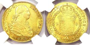 2 Эскудо Испанская империя (1700 - 1808) Золото Карл IV король Испании (1748-1819)