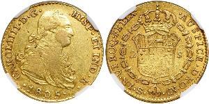 2 Эскудо Испанская империя (1700 - 1808) Золото Карл IV король Испании (1748-1819)