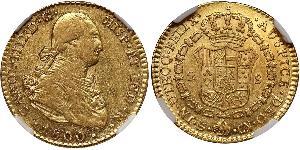 2 Эскудо Испанская империя (1700 - 1808) Золото Карл IV король Испании (1748-1819)