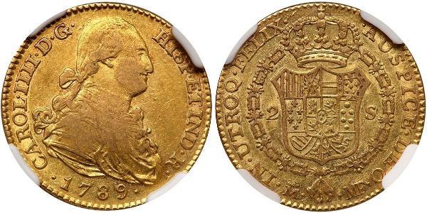 2 Эскудо Испанская империя (1700 - 1808) Золото Карл IV король Испании (1748-1819)