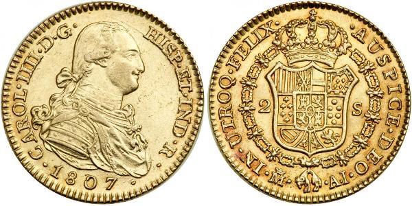 2 Эскудо Испанская империя (1700 - 1808) Золото Карл IV король Испании (1748-1819)