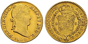 2 Эскудо Новая Испания (1519 - 1821) Золото Фердинанд VII король Испании (1784-1833)