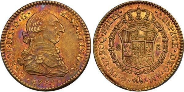 2 Эскудо Новая Испания (1519 - 1821) Золото Карл III король Испании (1716 -1788)