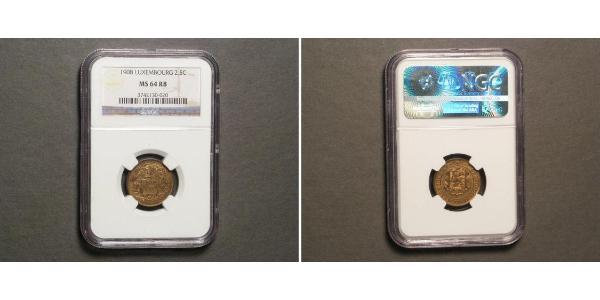2½ Centime Luxembourg (pays) Cuivre Guillaume III (roi des Pays-Bas)