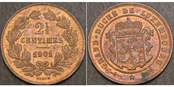 2½ Centime Lussemburgo Rame Guglielmo III dei Paesi Bassi