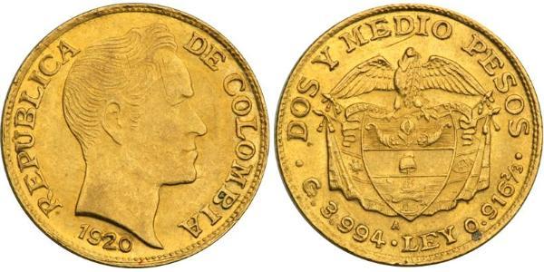 2½ Песо Республика Kолумбия Золото Simon Bolivar (1783 - 1830)