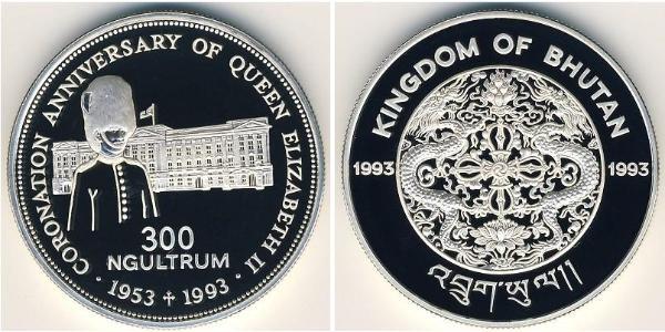300 Ngultrum Bhoutan Argent 