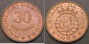 30 Centavo India portuguesa (1510-1961) Bronce 