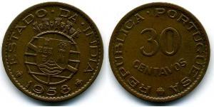 30 Centavo Portuguese India (1510-1961) Bronze 