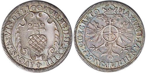 30 Kreuzer Augsburgo (1276 - 1803) Plata Maximiliano II de Habsburgo(1527- 1576)