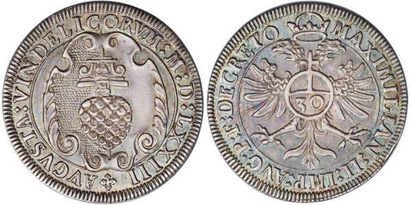 30 Kreuzer Imperial City of Augsburg (1276 - 1803) Silver Maximilian II, Holy Roman Emperor (1527- 1576)