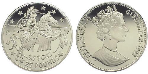 35 Ecu / 25 Pound Gibraltar Plata Isabel II (1926-2022)