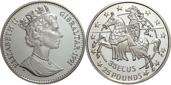 35 Ecu / 25 Pound Gibraltar 銀 伊丽莎白二世 (1926-2022)