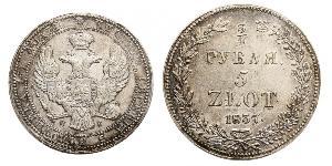 3/4 Rublo / 5 Zloty Impero russo (1720-1917) Argento Nicola I (1796-1855)