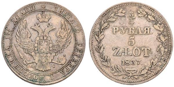 3/4 Rublo / 5 Zloty Impero russo (1720-1917) Argento Nicola I (1796-1855)