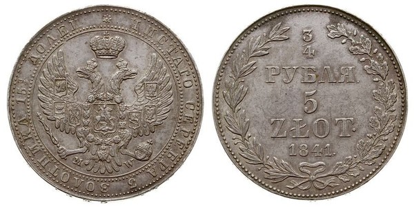 3/4 Rublo / 5 Zloty Impero russo (1720-1917) Argento Nicola I (1796-1855)