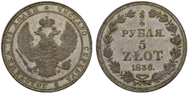 3/4 Rublo / 5 Zloty Impero russo (1720-1917) Argento Nicola I (1796-1855)