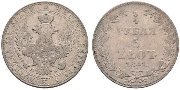3/4 Rublo / 5 Zloty Impero russo (1720-1917) Argento Nicola I (1796-1855)