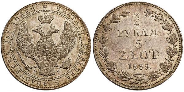 3/4 Rublo / 5 Zloty Impero russo (1720-1917) Argento Nicola I (1796-1855)