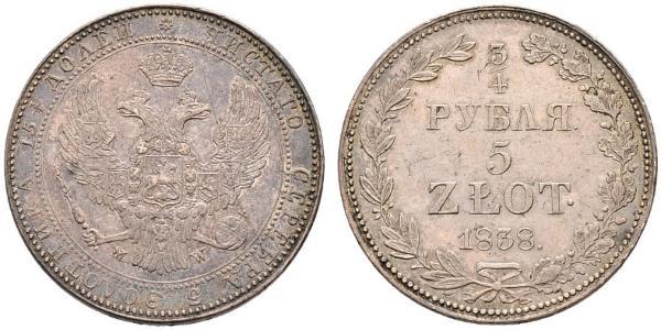 3/4 Rublo / 5 Zloty Impero russo (1720-1917) Argento Nicola I (1796-1855)