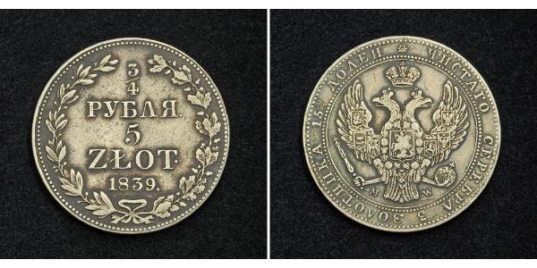 3/4 Rublo / 5 Zloty Impero russo (1720-1917) Argento Nicola I (1796-1855)