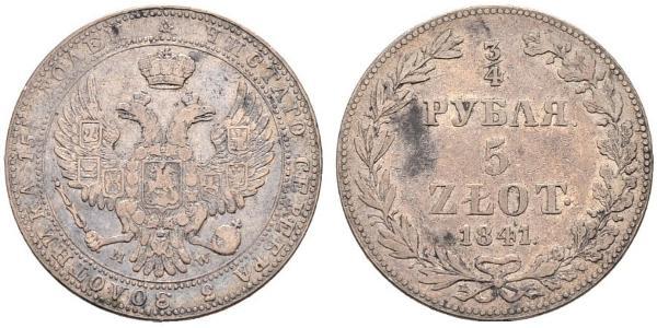 3/4 Рубль / 5 Злотий Російська імперія (1720-1917) Срібло Микола I (1796-1855)