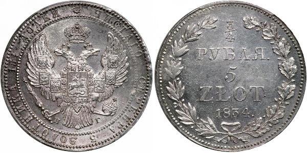 3/4 Рубль / 5 Злотий Російська імперія (1720-1917) Срібло Микола I (1796-1855)