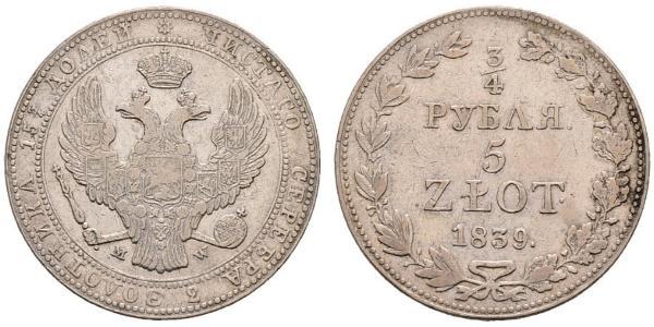 3/4 Рубль / 5 Злотий Російська імперія (1720-1917) Срібло Микола I (1796-1855)