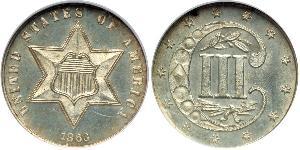 3 Cent Estados Unidos de América (1776 - ) Cobre/Plata 