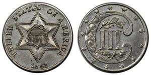 3 Cent Estados Unidos de América (1776 - ) Cobre/Plata 