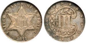 3 Cent Estados Unidos de América (1776 - ) Cobre/Plata 